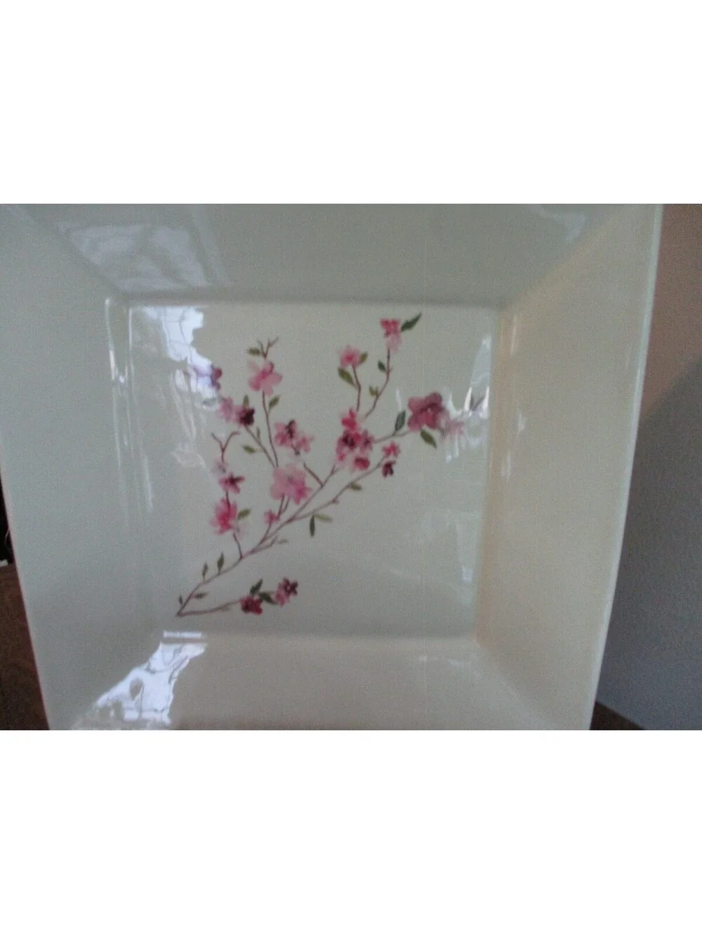 Pottery Barn Blossom Square Dinner Plates Pink Plum Flower Ceramic Set of 2